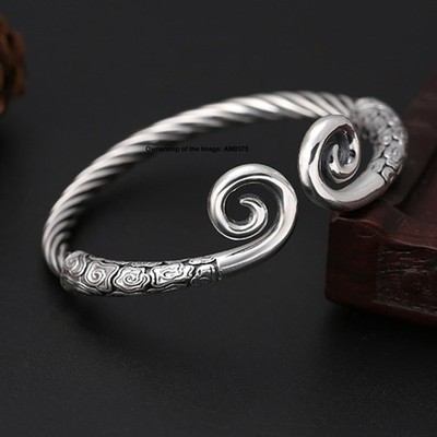 Reines 925 Sterling Silber Vintage Stil Wolkenmuster Armreif 59 mm Durchmesser