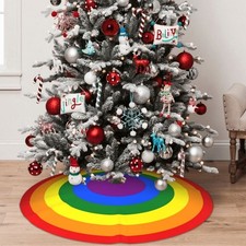 48" Christmas Tree Skirt, Rainbow Rings Xmas Tree Skirt for Christmas Decorat...