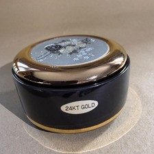 Vintage Art of Chokin Black Ceramic Trinket Box 24kt Gold Gilded Flower Design