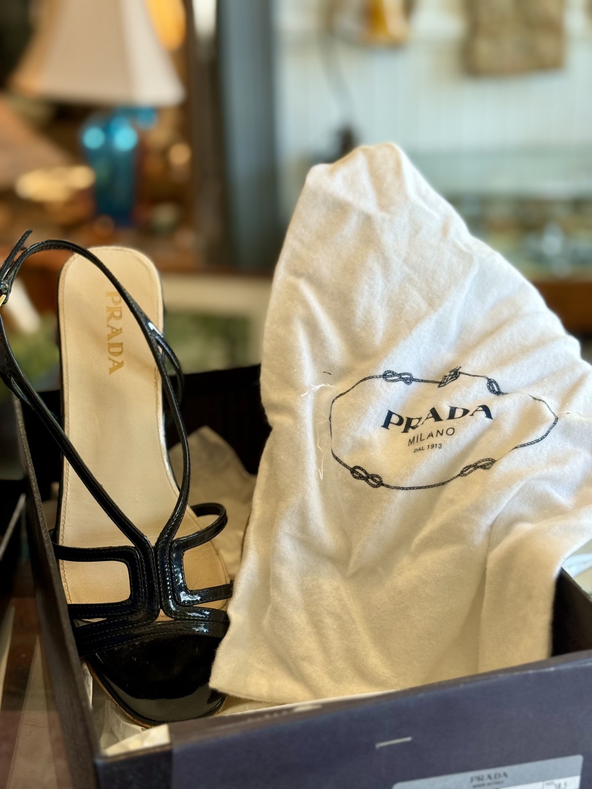 Prada Black Patent Leather Slingback Sandals - image 5