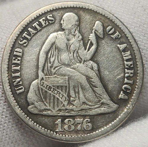 1876-CC Seated Liberty Silver Dime, Carson City Mint Issue, VF Details - R30f