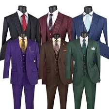 Vinci Men's Regular Fit Gangster Stripe 2-Button 3-Piece Suit