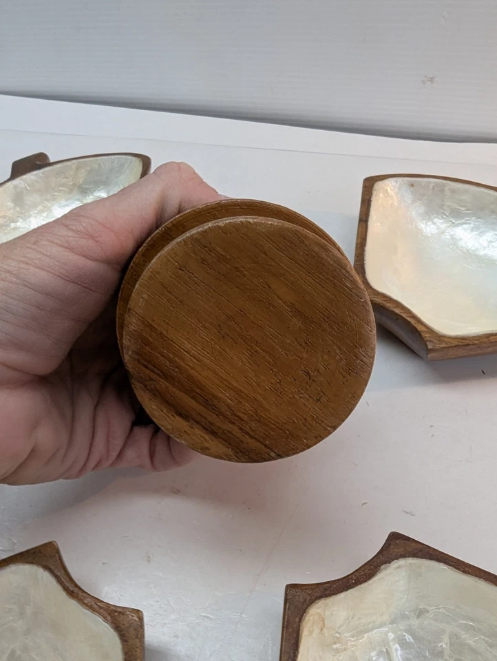 Teak Wood Lazy Susan 6 Piece Set Removable Serving Dishes Vintage - Image 4 of 4