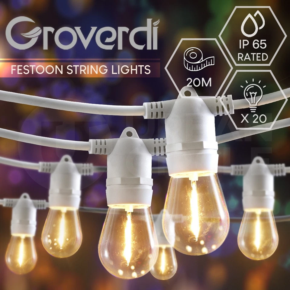 Groverdi 20-100M String Lights LED Festoon Light Outdoor Garden Party Waterproof