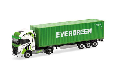 HERPA, IVECO S-Way LNG 4x2 3-Achs-Containertransporter mit 40-Fuß-Container E...