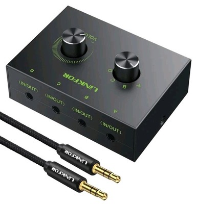 LiNKFOR 4 Port 3.5mm Stereo Audio Switch, 4 Way Stereo Audio Selector, 4 Input 1