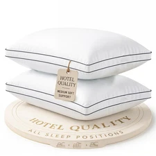 King Pillows Set of 2 Soft Gusseted Hotel Quality Down Alternative Cool White