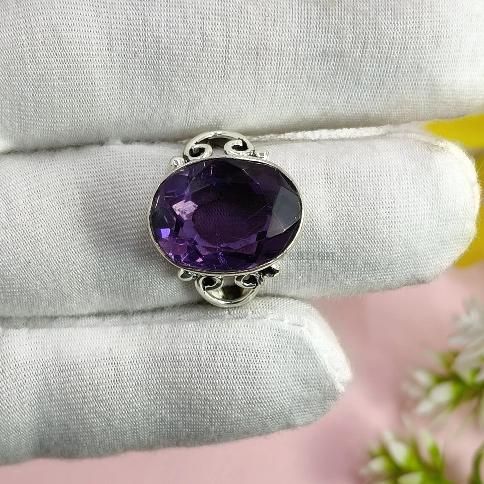 Amethyst Ring, 925 Sterling Silver Ring, Oval Purple Amethyst Ring - Image 4 of 4
