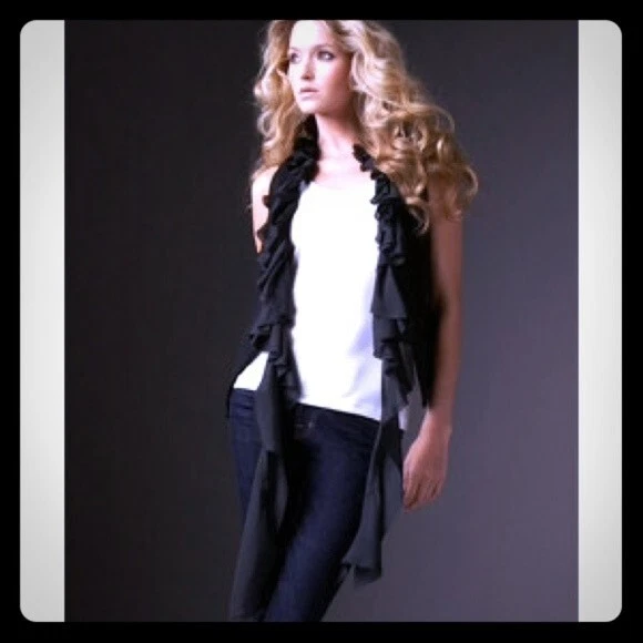 ELIZABETH AND JAMES Negro Dandy Mezcla de Seda Volantes Reversible Chaleco Corbata Top M Foto 2 de 4