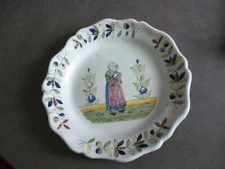 Antique Malicorn Earthenware Large Round Breton Dish-jml-3 Beatrix Chicken