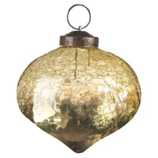 2.75" Crackle Glass Christmas Retro Drop Set of 3 Metallic Gold Color