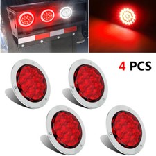 4pcs 4 Chrome Red 16led Round For Truck Trailer Tail Stop Turn Brake Lights 4pcs 4 Chrome Red 16led Round For Truck Trailer Tail Stop Turn Brake Lights