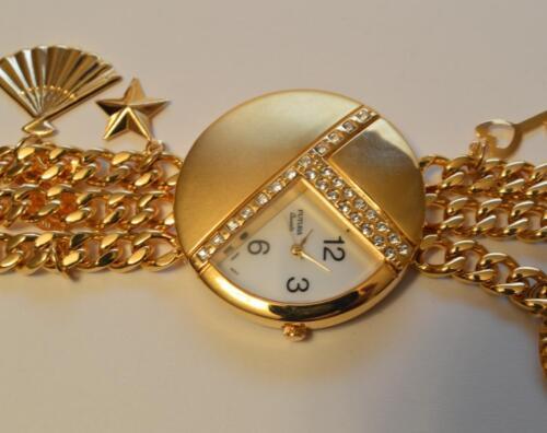 Vtg Futura Ladies 28mm Watch Gold Tone Abalone Band Floating 