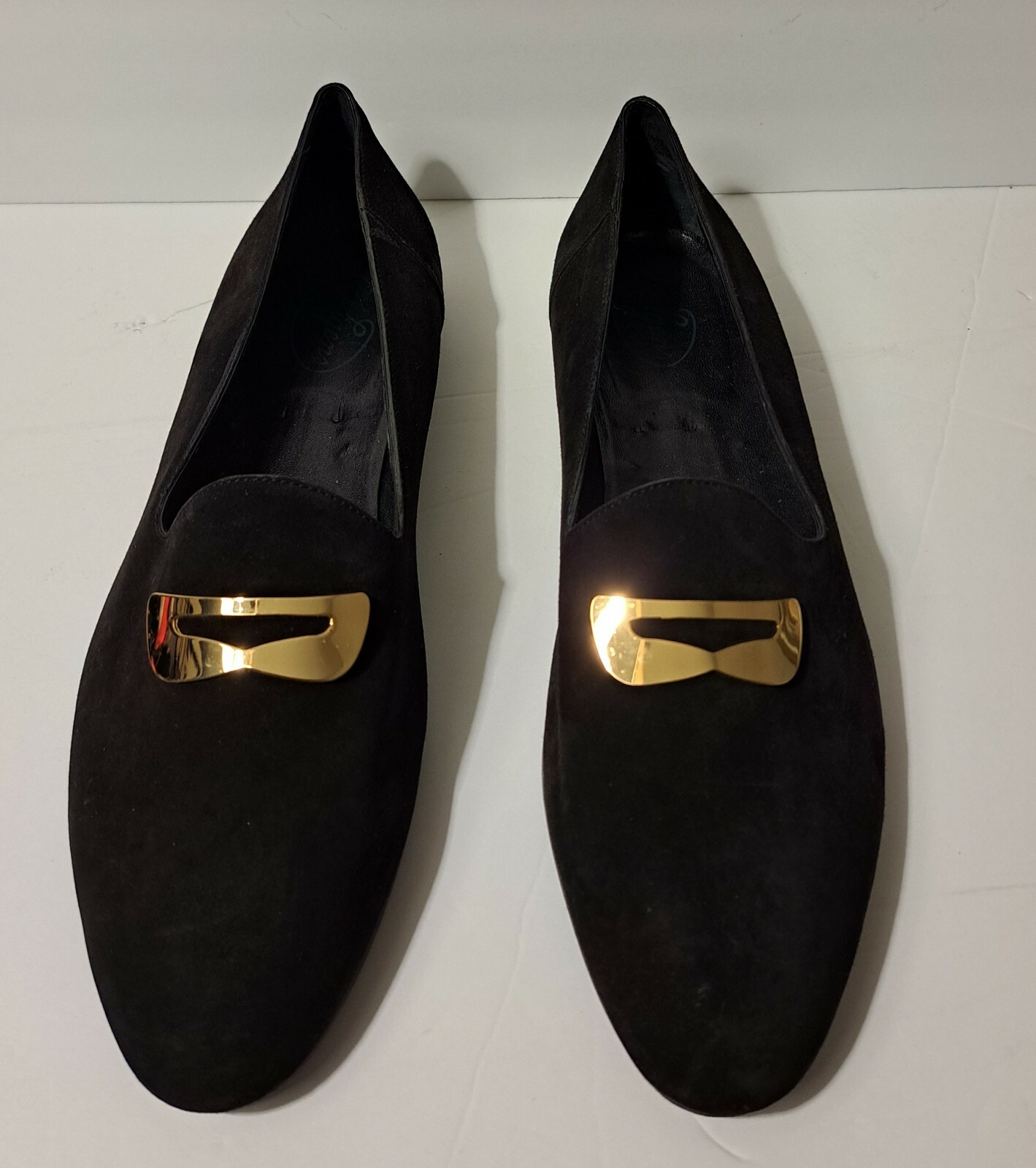 Vigens Gold Buckle Suede Black Loafers 