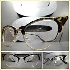 Classy Retro Cat Eye Style Clear Lens EYE GLASSES Tortoise & Gold Fashion Frame