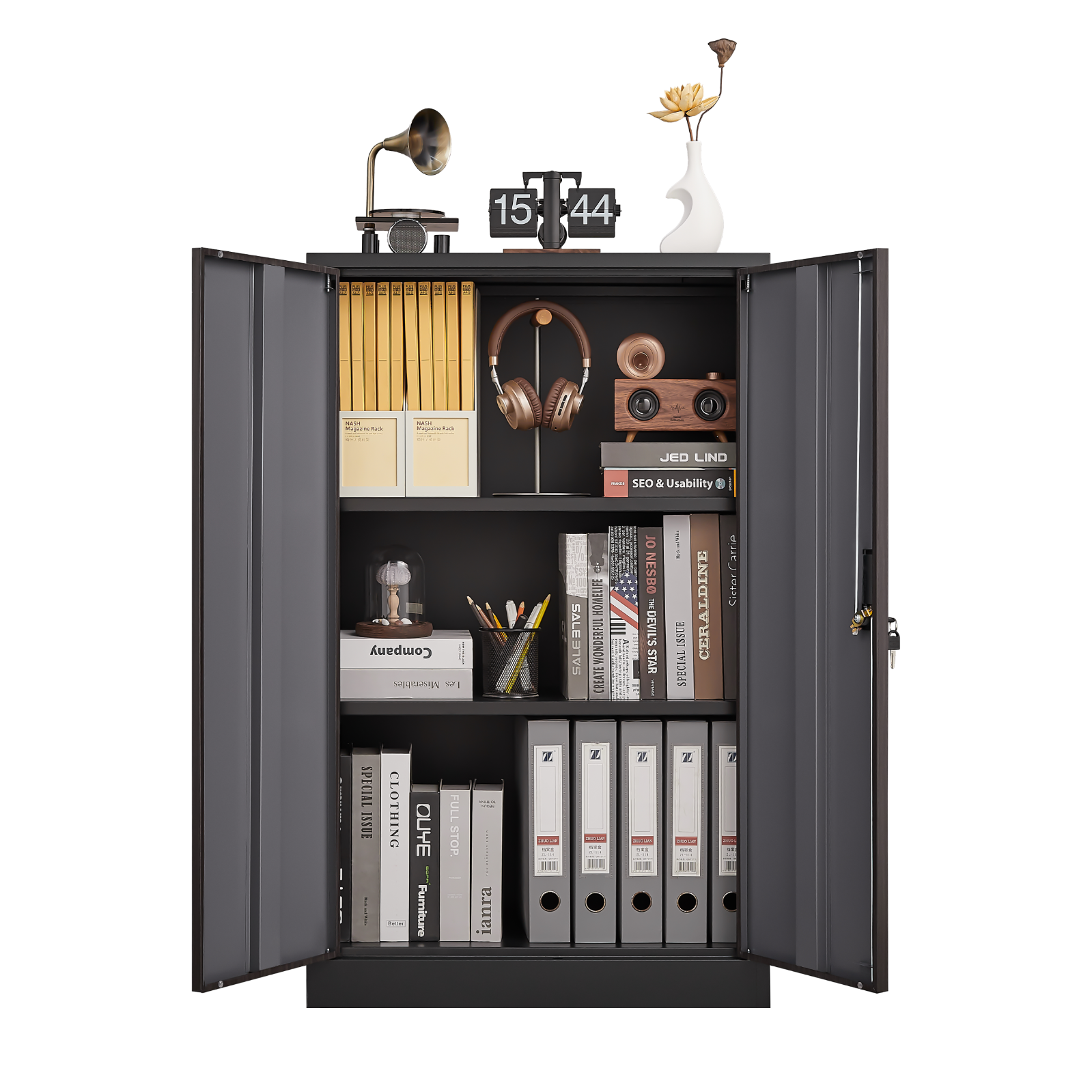 Metal Storage Cabinet with Locking Doors and Adjustable Shelf, Folding Filing St