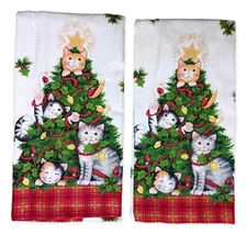 Set of 2 MEOWIE CHRISTMAS Playful Cat Terry Kitchen Towels by Kay Dee Designs