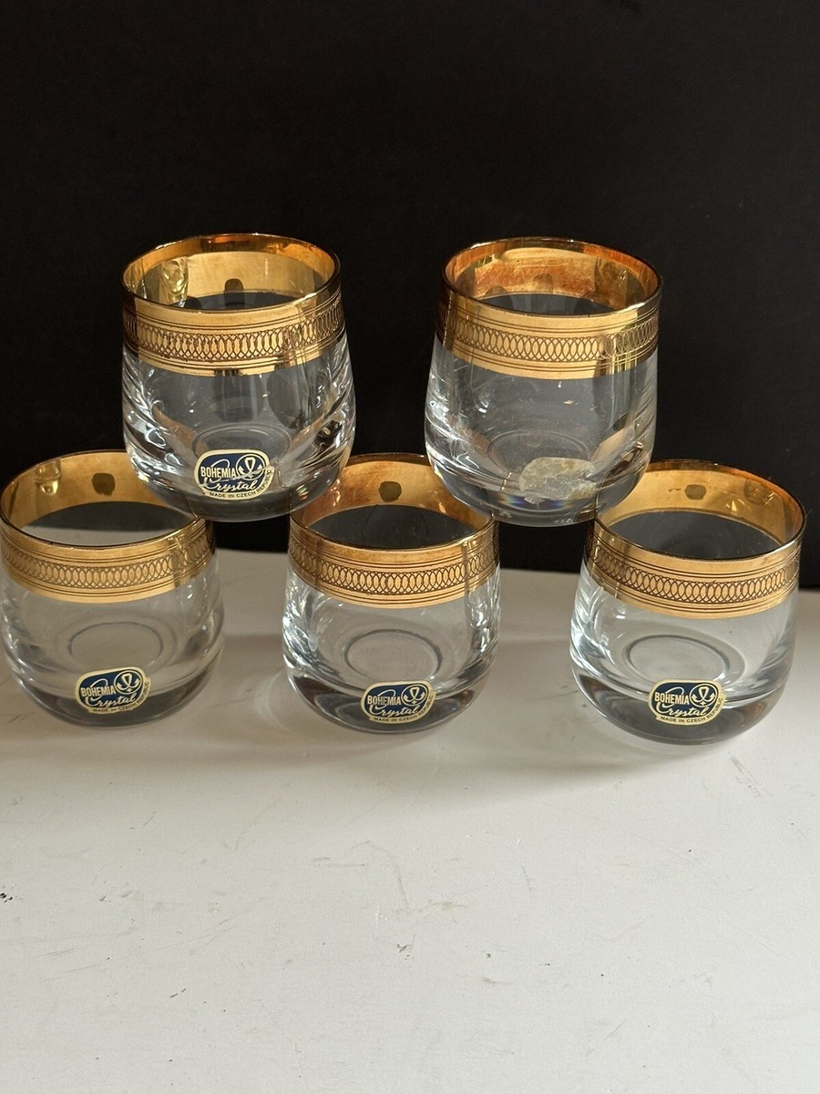 Set 5 Vtg Czech Bohemian Crystal Gold Shot Glass Cordial Optic | eBay