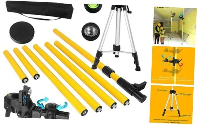 Laser Level Pole with Tripod, 13.8 Ft./4.2M Telescoping Pole&3.9 foot/1.2M