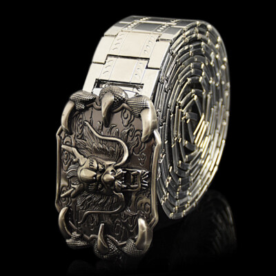 Men Stainless Steel Waist Belt Metal Punk Gothic Hiking Dragon Buckle Belt