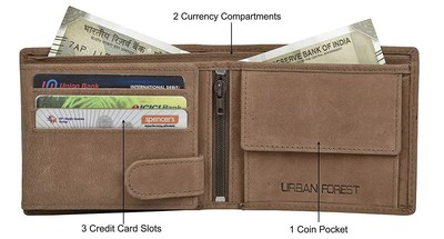 URBAN FOREST Men's Oliver Grey Leather Wallet - Bi-Fold With Multiple Card Slots And Zippered Compartment - View #12
