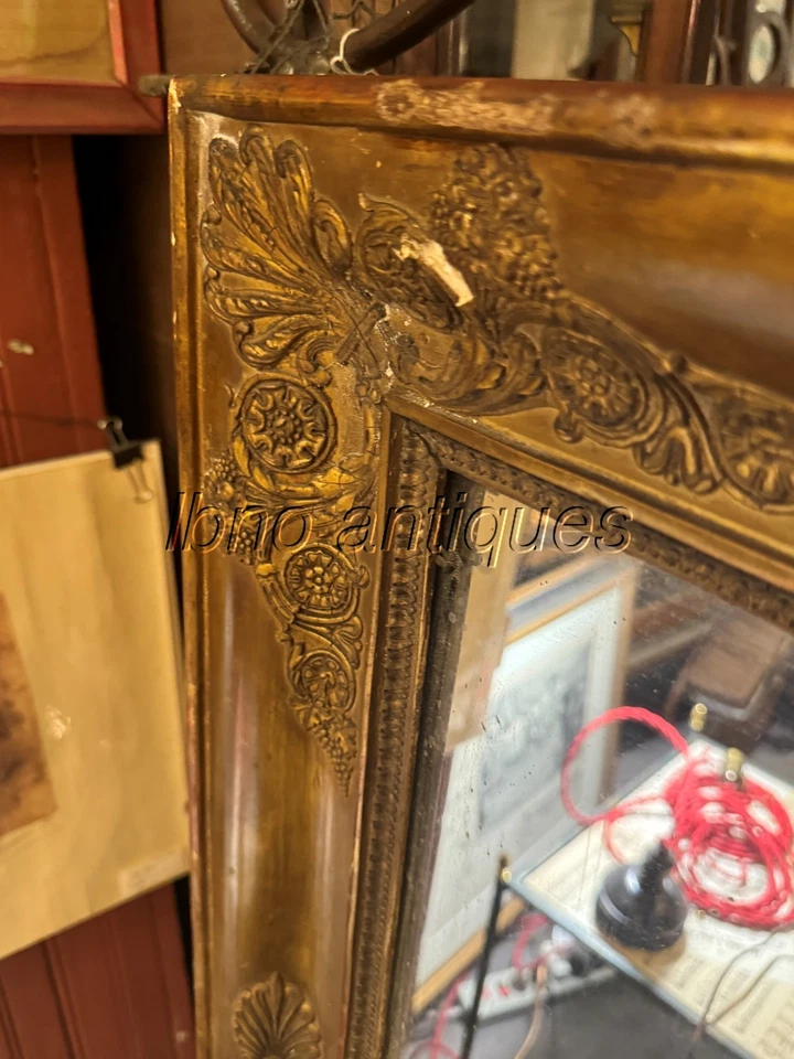 ESPEJO SOBREVESTIMIENTO FRANCÉS DE MADERA DORADA DEL SIGLO XIX.  ¡IMPRESIONANTE!  48,5" X 38".  L00k!!! Foto 3 de 4