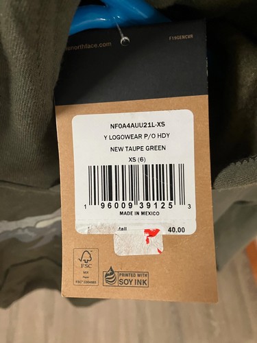 The North Face Bear Youth Logowear Pull Over Hoodie XS 6 New Taupe Green NWT - Picture 4 of 5