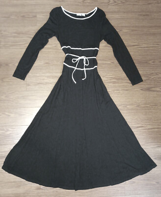 Newport News Women's Black Long Sleeve Maxi Dress w-wrap-around Belt   Sz 10