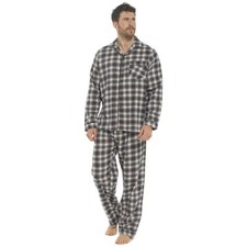 Mens 100% Brushed Cotton Flannel Check Stripe Pyjamas Pyjama Set Traditional PJs