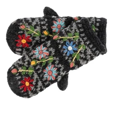 Ganz Knit  Floral Mittens, Black (MX200263D)