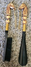 Vtg Equestrian Themed Shoe Brush And Shoe Horn Set 12"