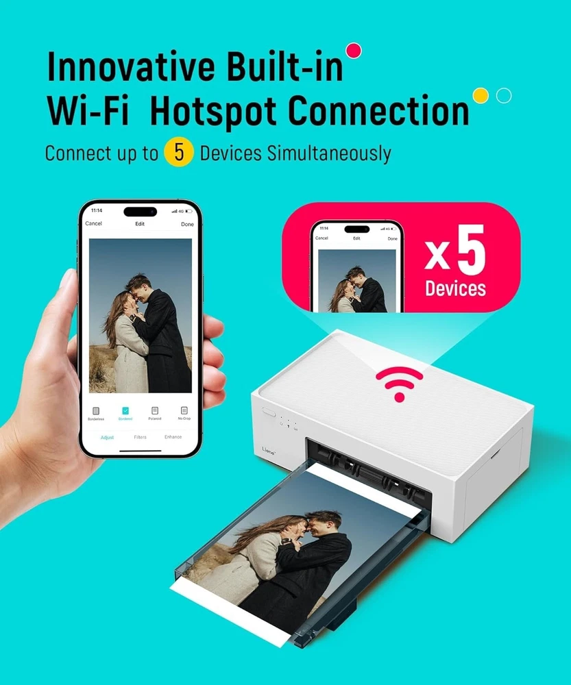 4x6 Wi-Fi Photo Printer with 20 Sheets, Full-Color Instant Printing for iPhone & Android