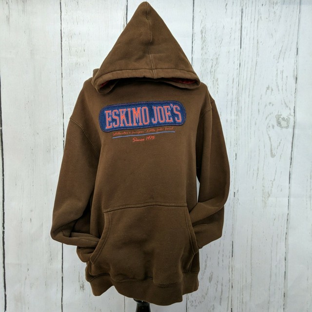 Brown Eskimo Joe's Long Sleeve Pull Over Hoodie Size Large eBay