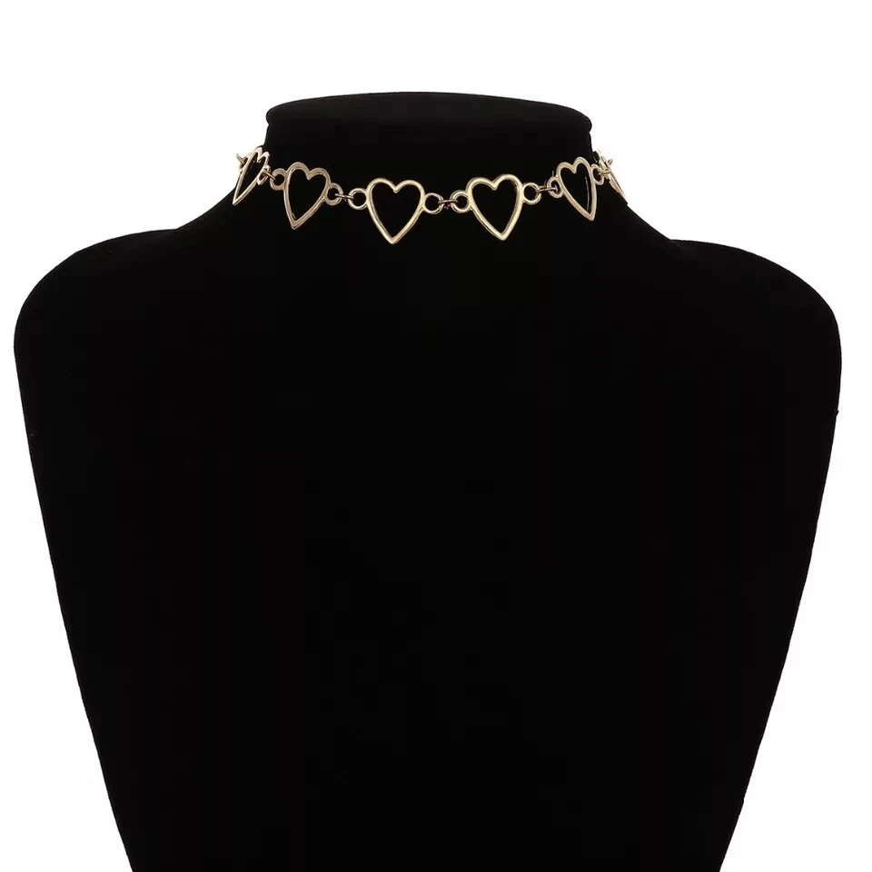 Harajuku Cosplay Anime Punk Heart Choker Necklace Gold Silver Chain - Image 4 of 4
