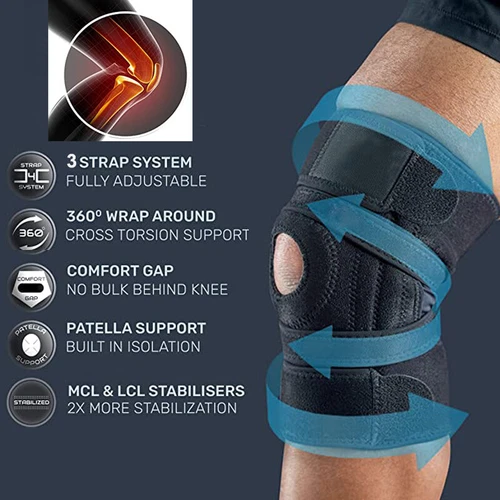 Knee Brace Compression Sleeve Joint Support Open Patella Stabilizer Wrap Straps - Picture 3 of 32