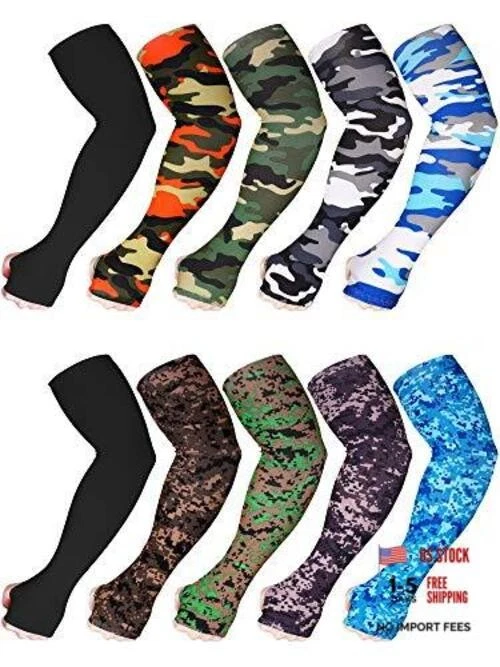 10 Pairs Unisex Arm Sleeves UV Protection Arm Cover Ice Silk Sleeves Elastic
