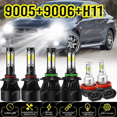 For Mitsubishi Lancer 2008-2015 6X LED Headlight Hi/Lo Beam + Fog Light Bulbs