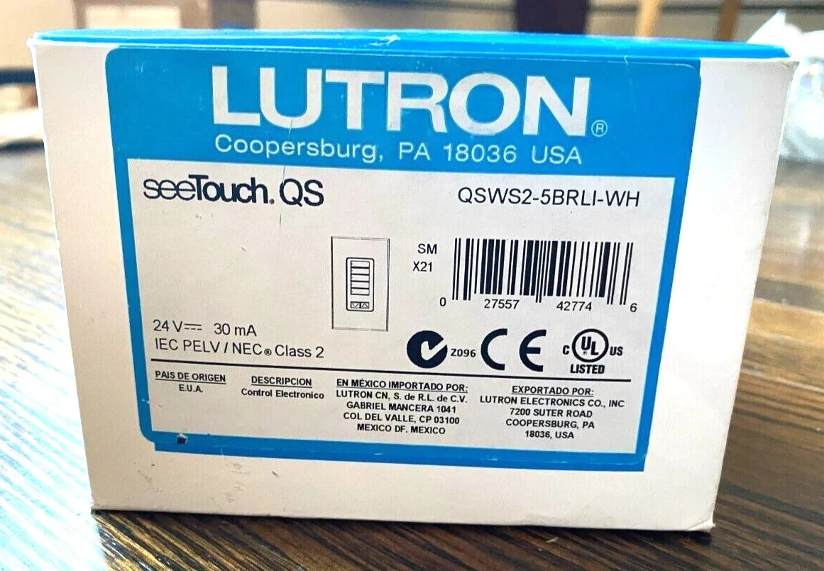 Lutron QSWS2-5BRLI-WH seeTouch QS 5-Button Wallstation Raise Lower NEW Price Ea