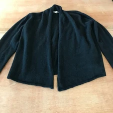 Pria Sweater Women L Black Open Front Lambswool Angora Long Sleeve Stretch