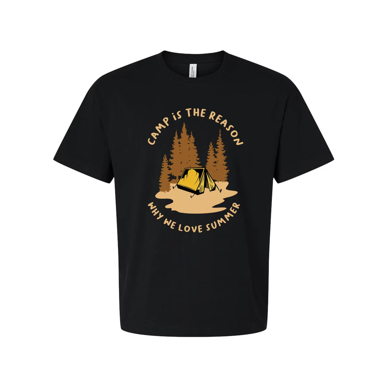 Outdoor Camping Themed Unisex T Shirt With Tent And Pine Forest Illustration For