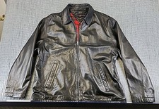 Vintage Tommy Hilfiger Leather Jacket Black Plaid Lined Zip Up Mens Size Large