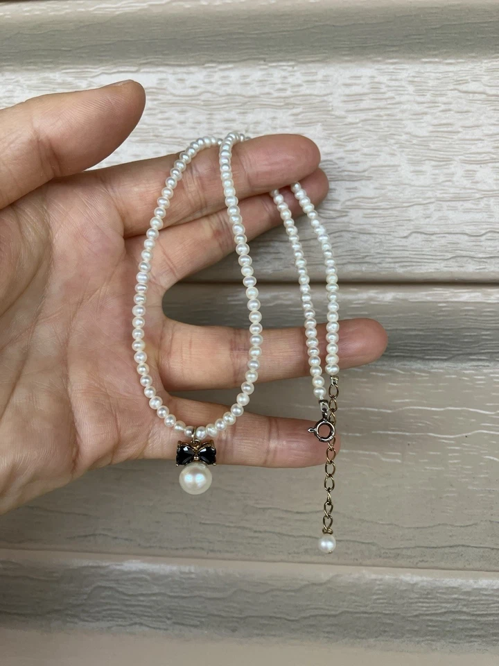 Ожерелье с подвеской из пресноводного жемчуга узел серебро 925 позолота 16–17,5 дюйма - Изображение 2 из 4