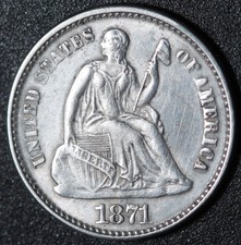 1871-P SEATED LIBERTY HALF DIME - AU UNC Details