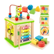 Wooden 7-in-1 Activity Cube| Montessori Toys for 1 2 3 Year Old Tod... Fast Ship