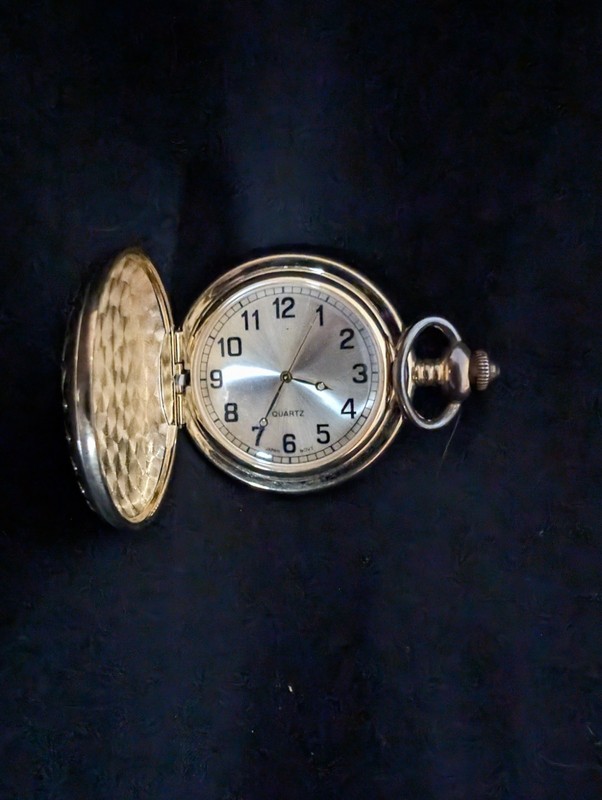 Vintage Benrus Quartz Pocket Watch Eagle Hunter Case Bronze Tone 14" Fob Bin R