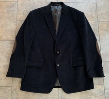 Lauren Ralph Lauren Blazer Sport Coat 46R Black Corduroy Brown Elbow Patches