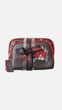Ed Hardy Black and Red Makeup Bag with Tattoo Design and Zipper Closure