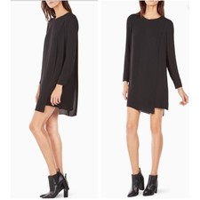 BCBGMaxAzria Black Ashton Georgette LongSleeve Shift Mini Dress Small Minimalist