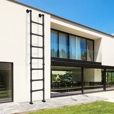 7Ft/213Cm Metal Loft Ladder, 7-Step Wall Floor Mounted Step Ladder for Egress Wi