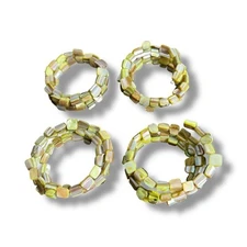 Set of 4 Crate and Barrel Pearl Shell Dinner Napkin Rings Memory Wire Minimalist